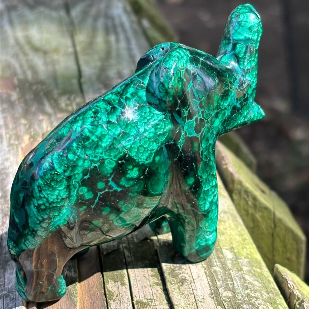 Zambian Malachite stone elephant figure